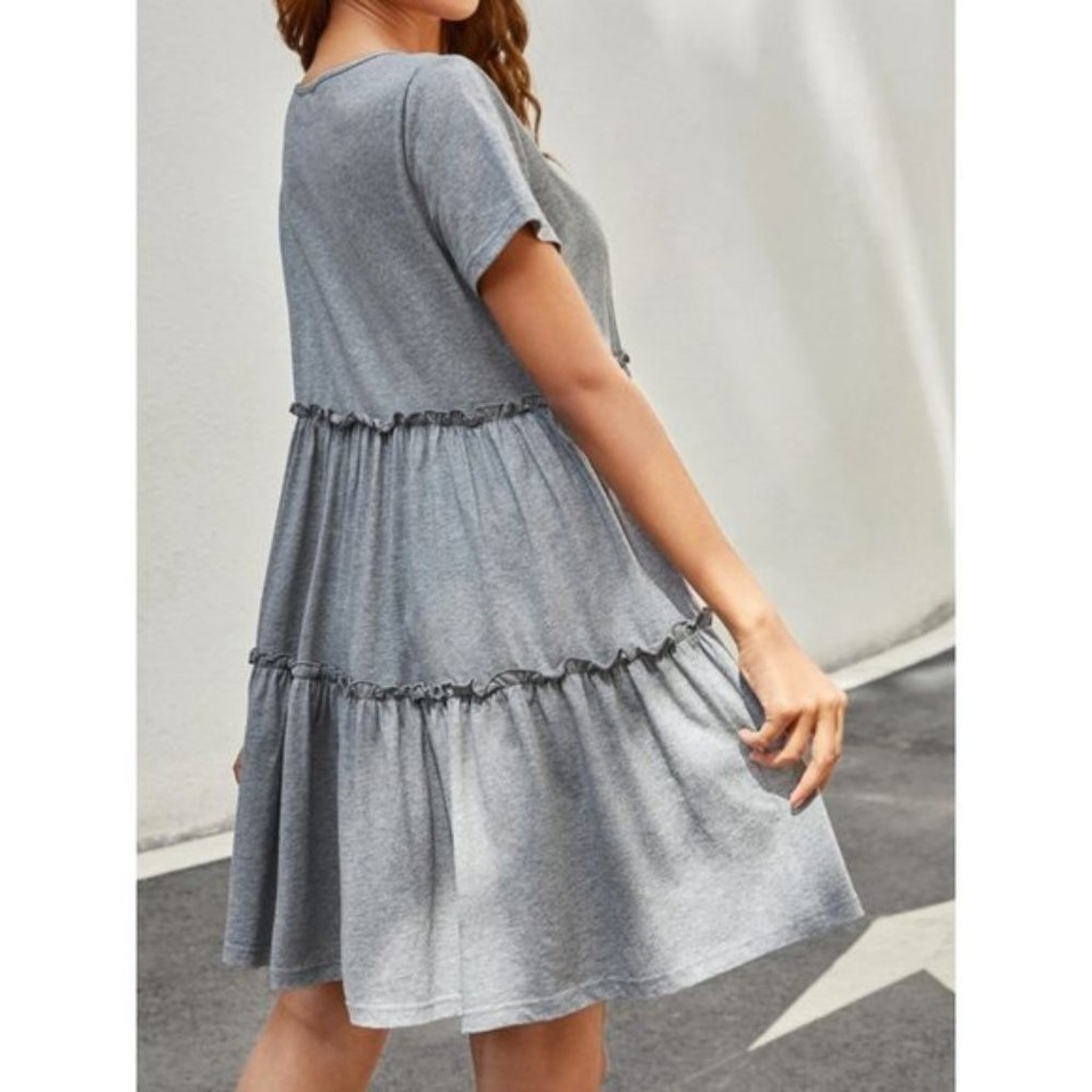 LAST ONE 🔥 Grey Ruffle Hem Babydoll Dress - Picture 2 of 6